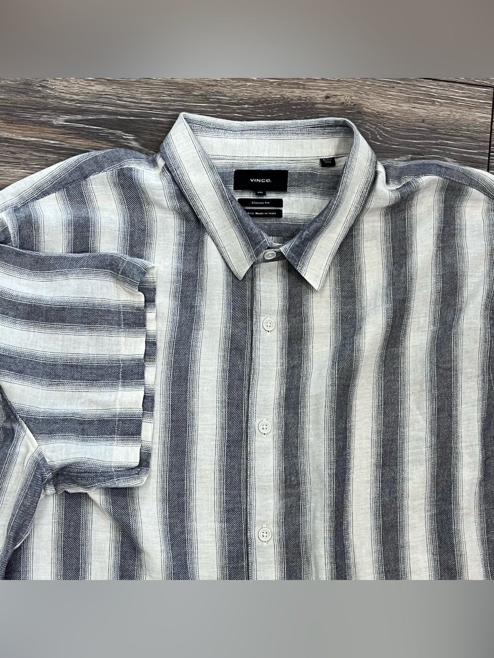 Vince Classic Shadow Stripe Short Sleeve Button Down Shirt Mens XXL